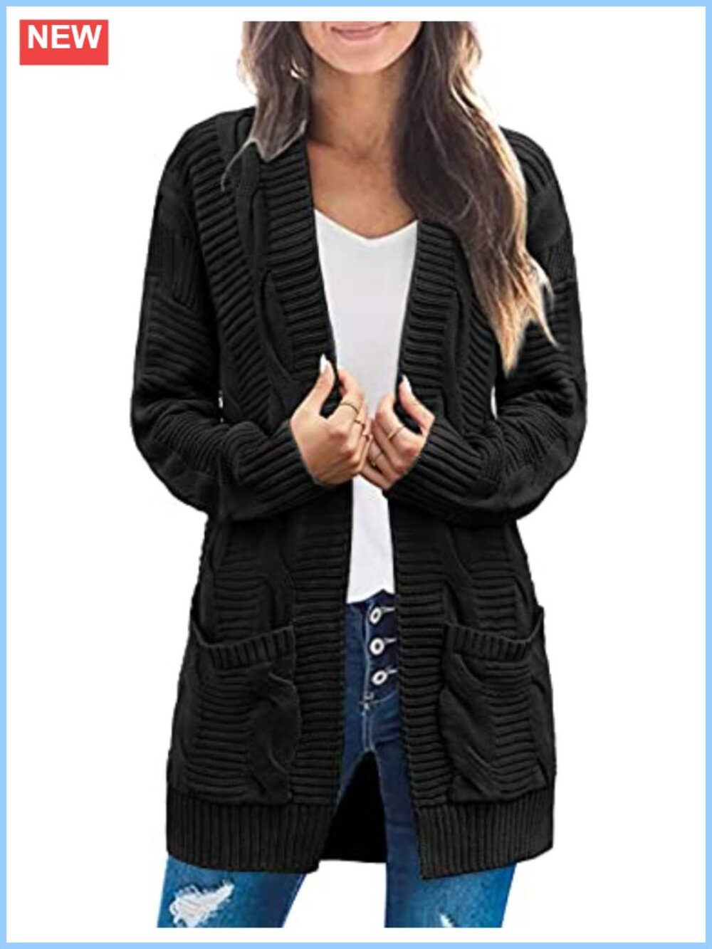 Cable Knit Open Front Cardigan Sweater Long Sleeve Loose Fit Women's Fall